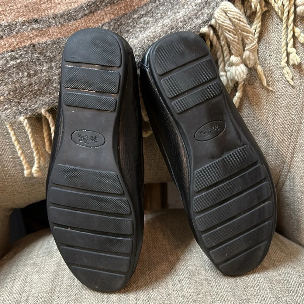 Coach Black Leather Moccasin Loafers with Gold Hardware